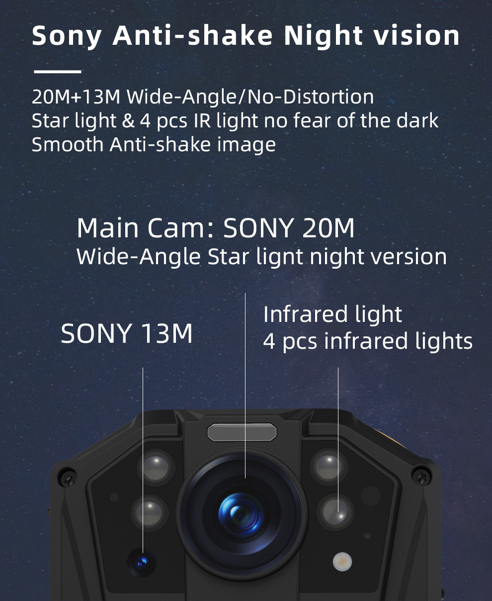 Waterproof Law Enforcement Body Worn Cameras Andriod Low Light Security Camera