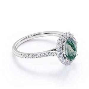 China Oval Moss Agate Moissanite Diamonds Floral Halo Engagement Ring Green Gemstone wholesale
