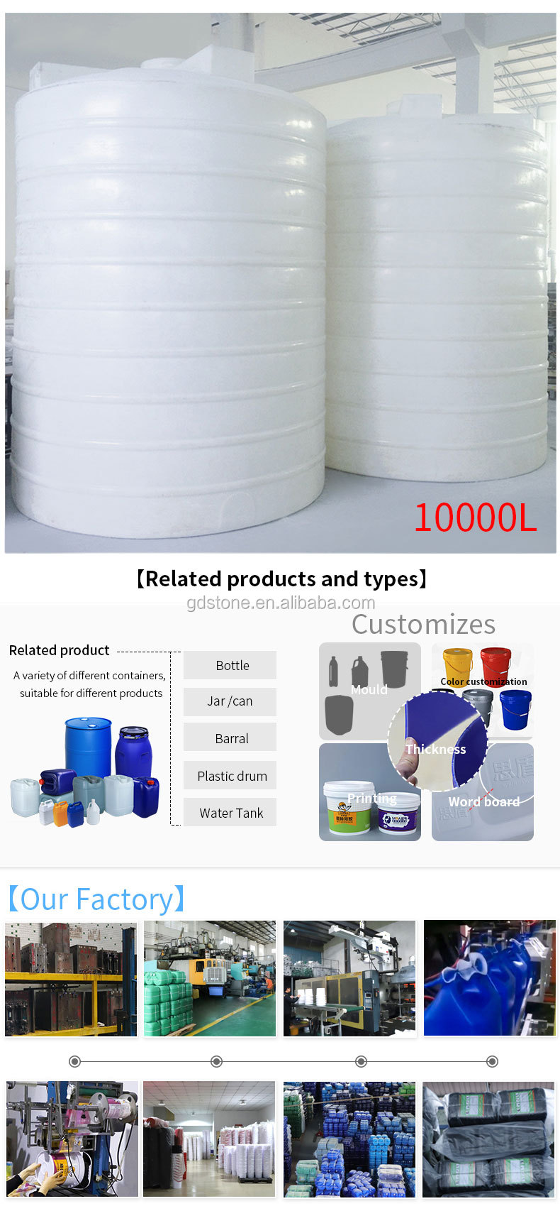 1720mm 2070mm Plastic Cylinder Large Outdoor Water Tank 2000L 2500L