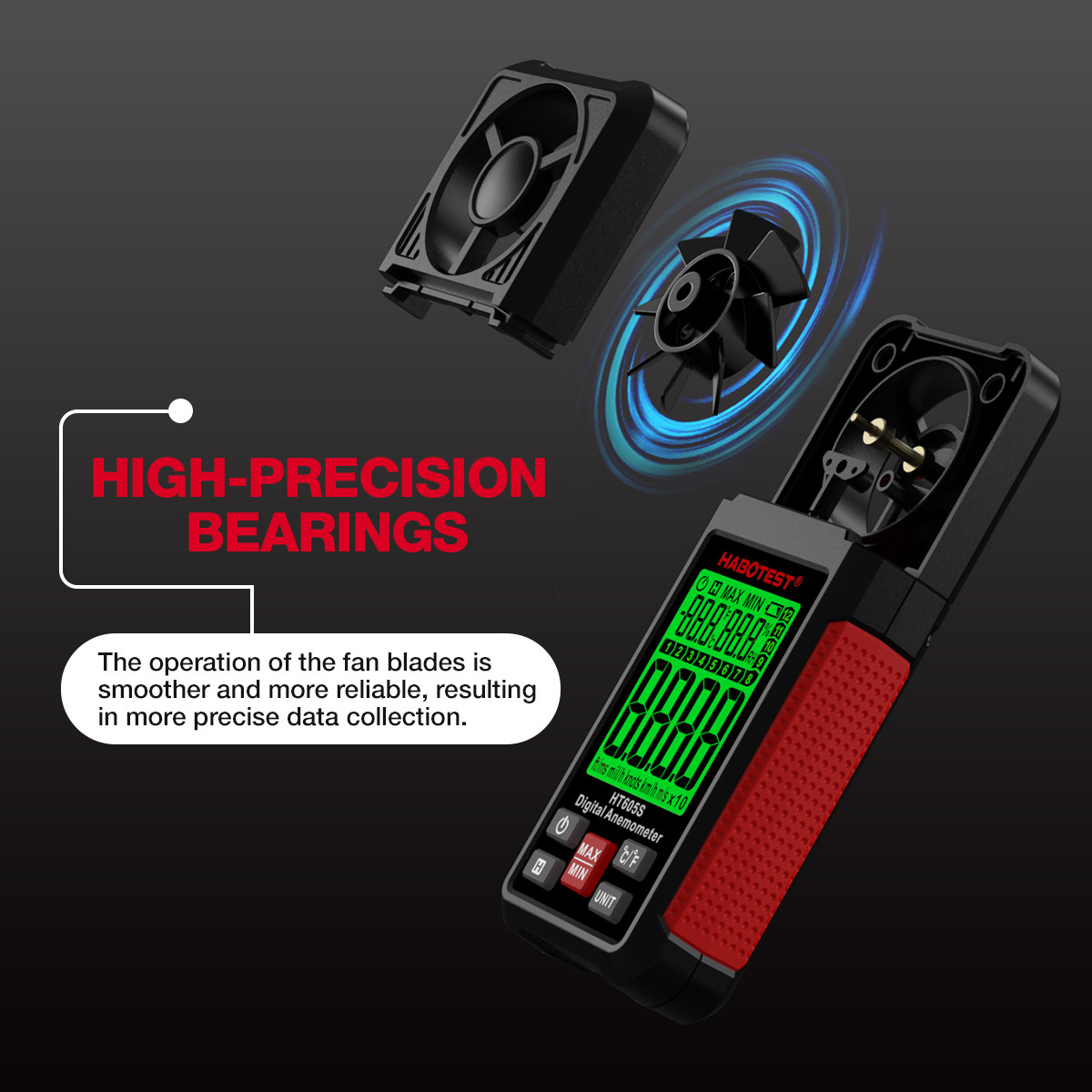 HT605S Digital Anemometer Air Flow Wind Speed Meter LCD Backlight Professional 3 in 1 Thermometer Hygrometer Anemometer