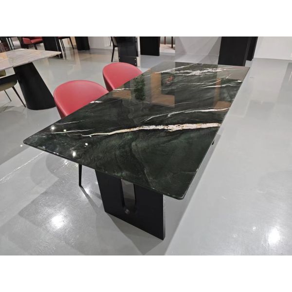 Mica Green Marble Dining Table - Luxury Deep Jade Art Table with Starburst Veins