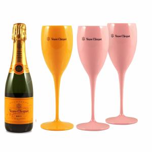 China Classic 6oz Pink Plastic Champagne Glasses Veuve Clicquot Yellow Champagne Flutes wholesale