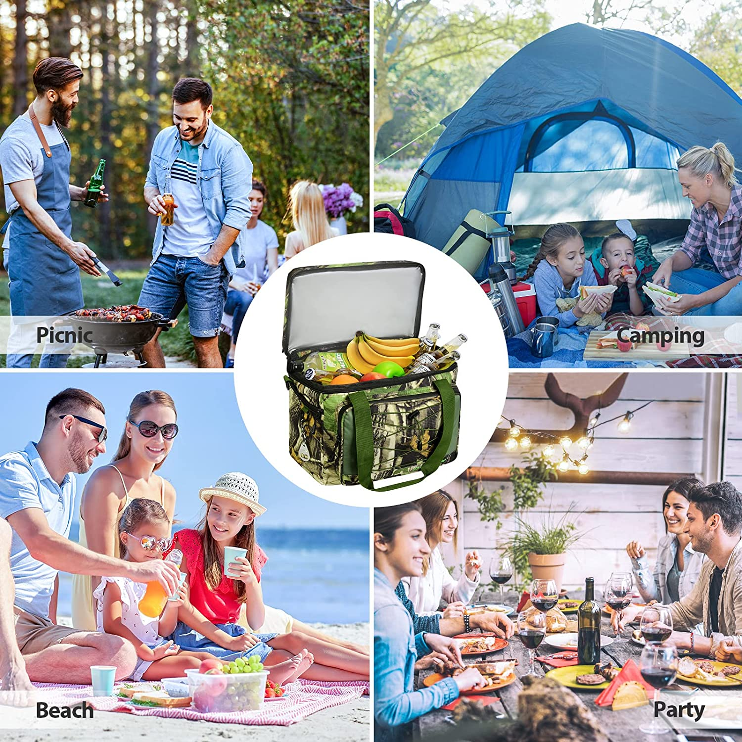 2 Double Layer Insulated Collapsible Lunch Bag 60 Can Large 15x10x14"