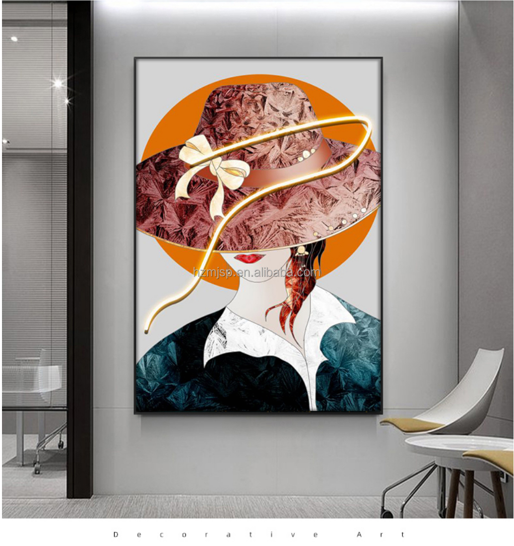 Modern Style 3D LED Portrait Poster Printed On Canvas Wall Art For Entrance Decorative