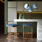 Modern brushed brass gold stainless steel counter stool velvet upholster