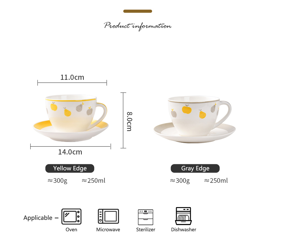 Drinkware Type Cups Saucers 250ml Volume Set Of 6 Ceramic Tea Cups With Fruit Design