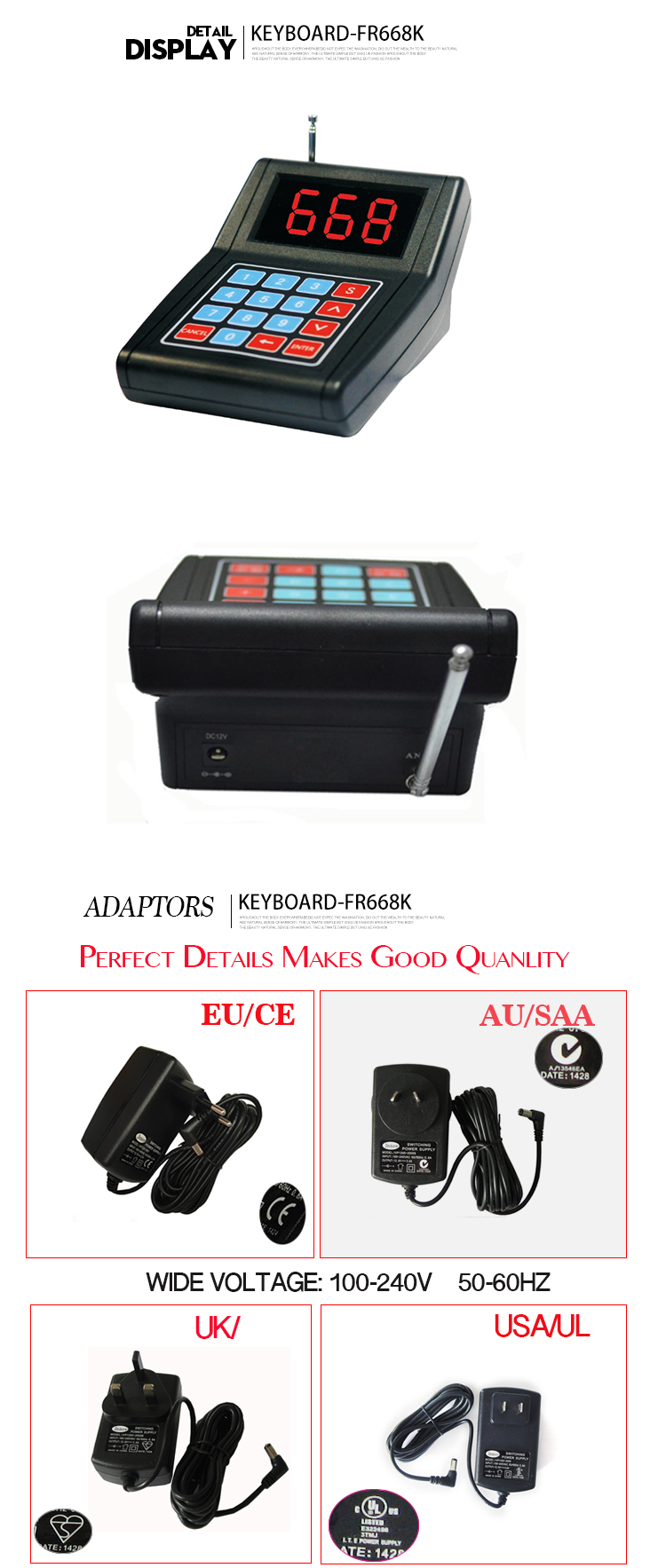 digital high quality wireless guest queue number calling service coaster pager system for fast food restaurant