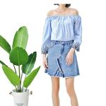 Fashionable Floral Off Shoulder Ladies Denim Top , Off Crop Sexy Denim Blouse