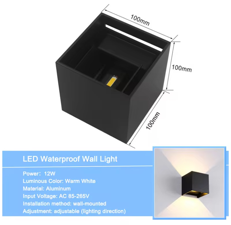 Outdoor Waterproof LED Wall Lamp Up And Down Aluminum Exterior Modern Cube Garden Light