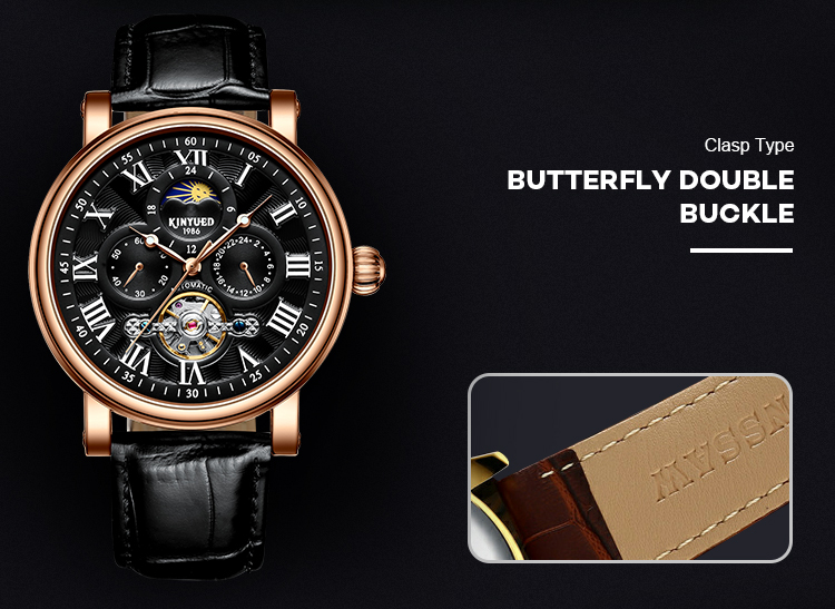 KINYUED mans watches custom logo wholesale luxury luminous hands automatic tourbillon watch mechanical