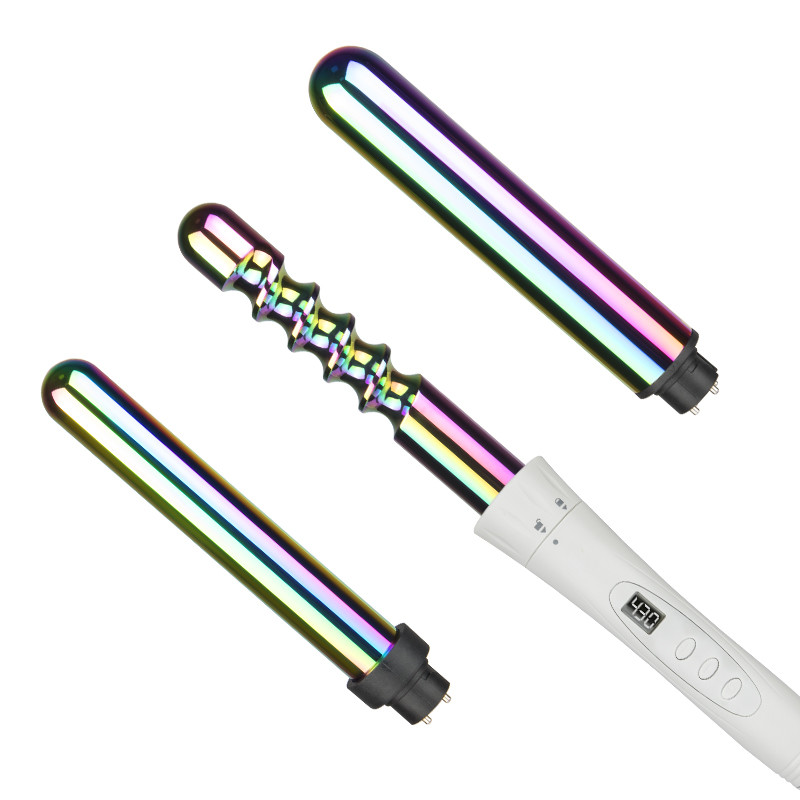 3 Barrel Interchangeable Curling Iron Set with Peacock Pattern Coated