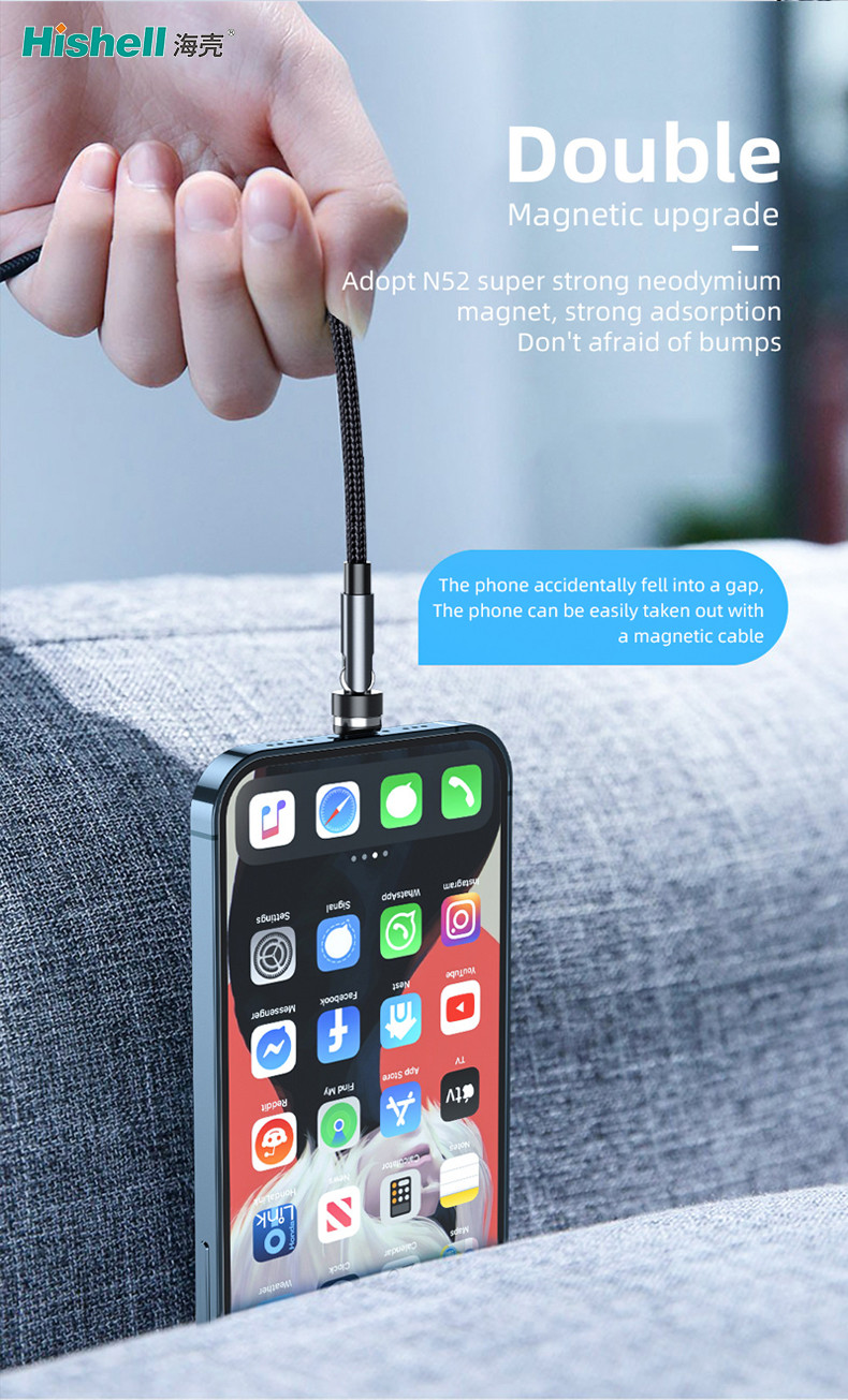 Micro Lighting Magnetic 3 In 1 Cable , Nylon Magnetic Cable Fast Charging