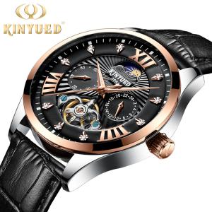 China Fashion brand KINYUED mens watch tourbillon movement moon phase mechanical automatic watch luxury wholesale
