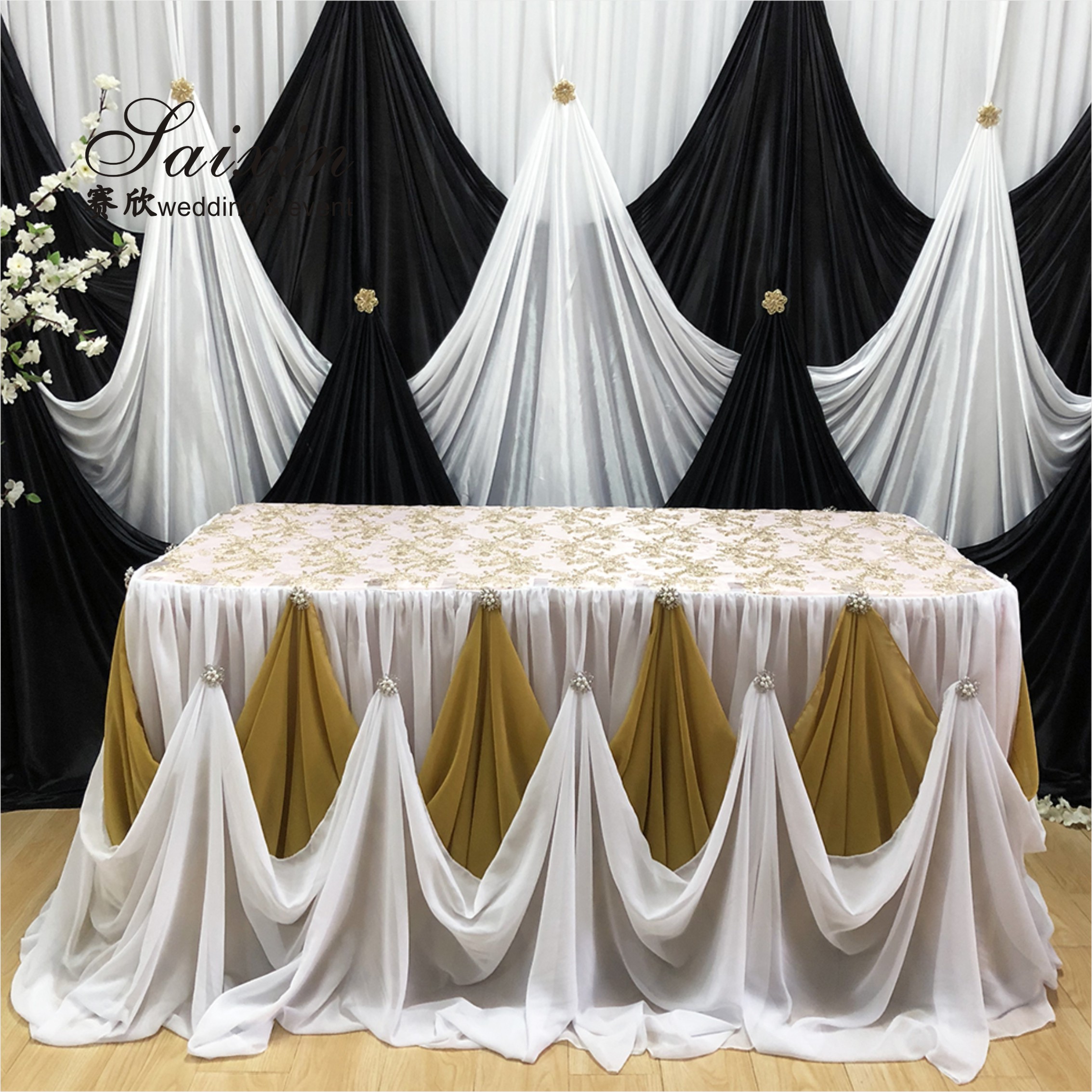SX-387 Beautiful Wedding Stage Decorative White Drapery Hanging Ceiling Drapes