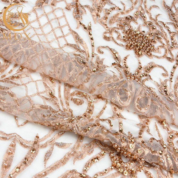 Exquisite Luxury Beaded Wedding Dress Fabric Decoration 3D Embroidery