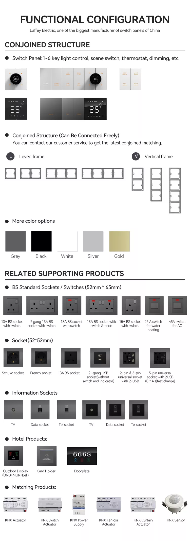 UK Standard Wall Switch KNX Push Button Light Controlling Home Switch
