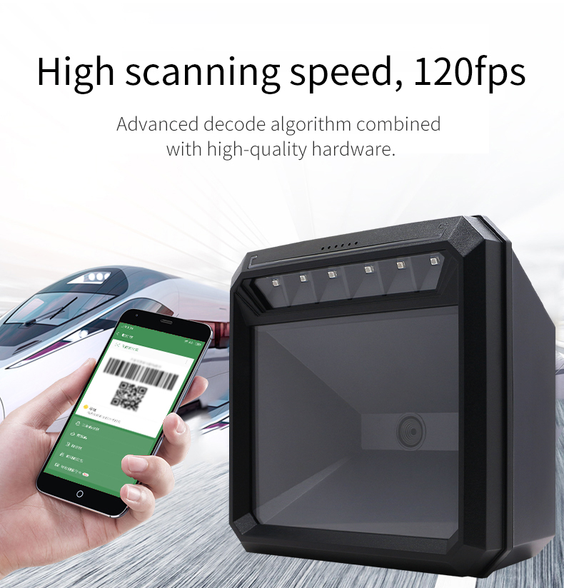 Wired USB 1D 2D Barcode Scanner with 120fps Scan Speed and Call Center Assistance