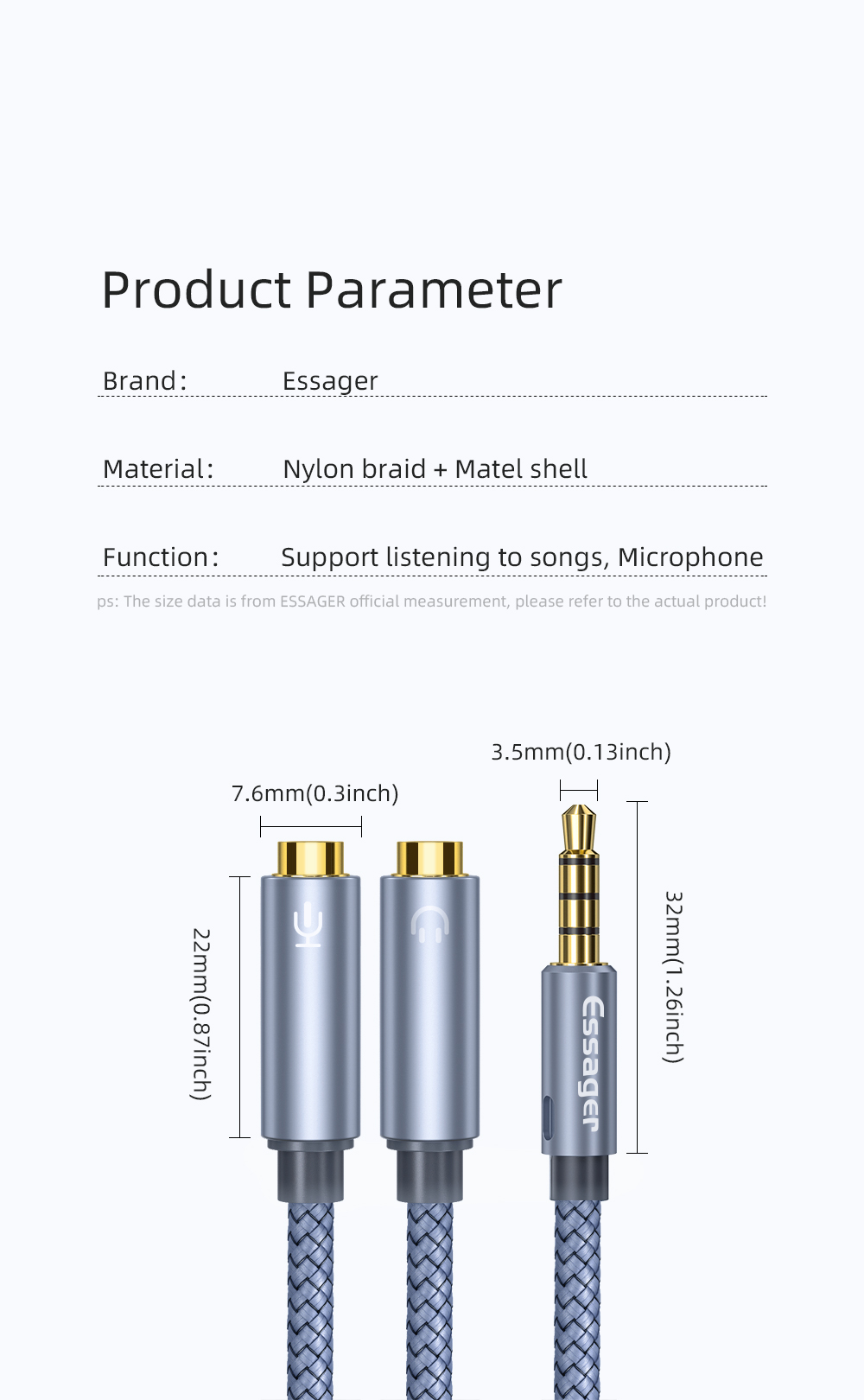 Braid Shielding 3.5MM Audio Adapters 2 In 1 Supporting Microphone Audio Cable