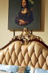 Black painting and gold leaf Solid Wood King Size Royal Wooden Design Leather