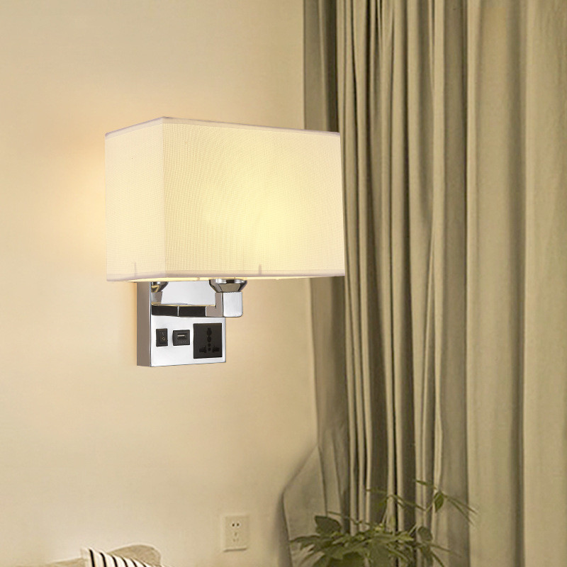 bedside wall lamp with socket USB led bedroom wall lamp E27 holder five star hotel bedhead wall light for villa