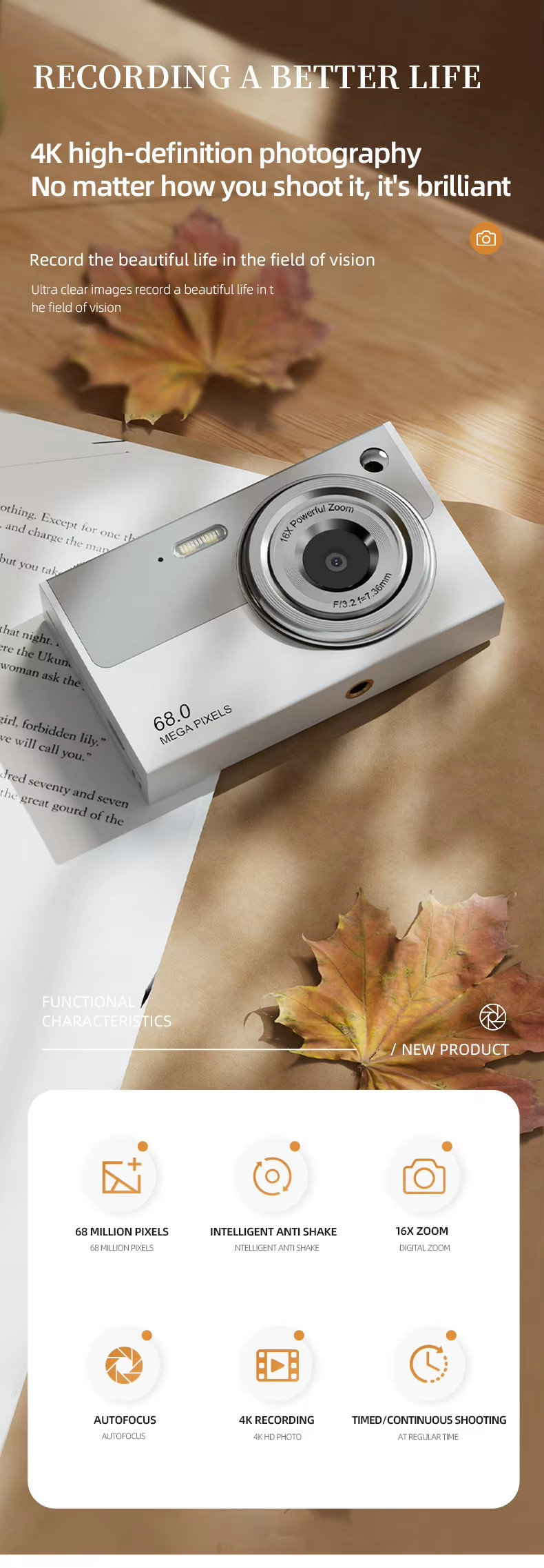 2 Lens Camcorder Digital Video Camera Wifi Photography 1080p 120fps