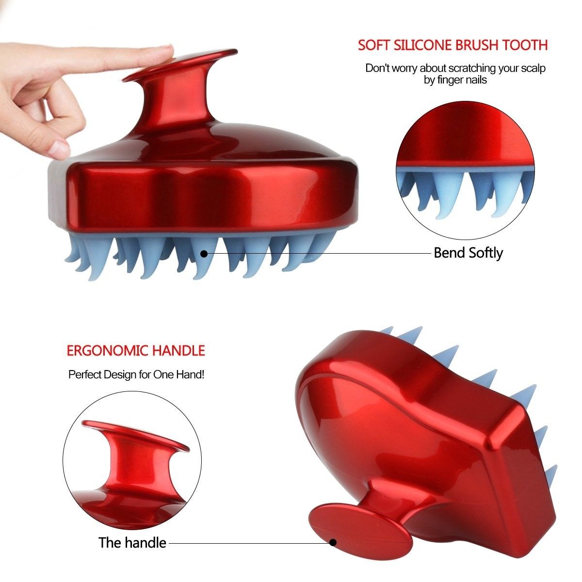 Handy Personal Massager Scalp Scrubber Shampoo Brush Nano Silver Head