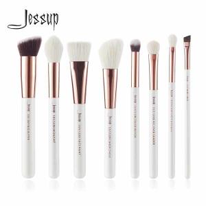 China Jessup Goat Hair Makeup Brush Set 8pcs White And Rose Gold Makeup Brushes wholesale