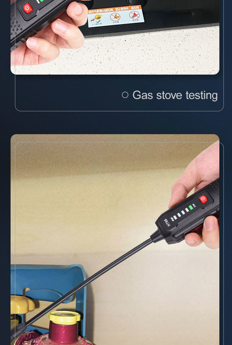 HT66 Gas Leak Detector for Combustible Flammable Natural Methane Gas Visible and Audible Alarm