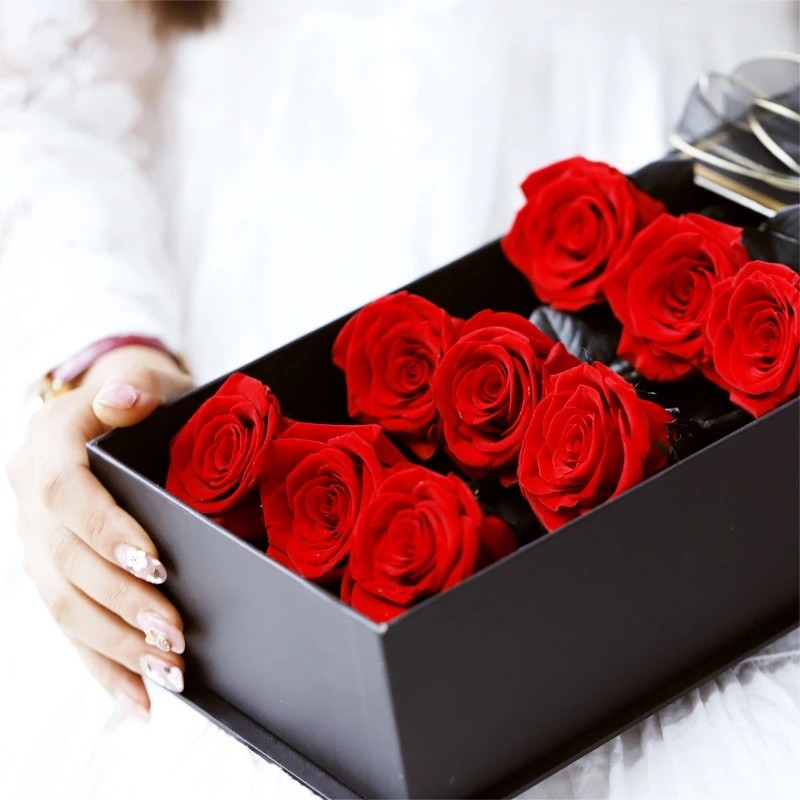 Luxury preserved rose 9pcs 5-6cm long stem long life rose guns flower box gift