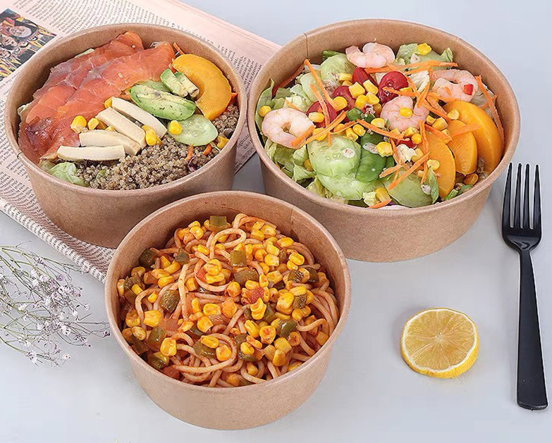 Food Grade Disposable Kraft Paper Soup Bowls Biodegradable With Lids