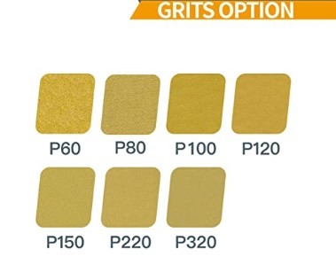 Gold Hook & Loop Sanding Discs 5" 8 Hole-50 Pack diverse sizes and grits