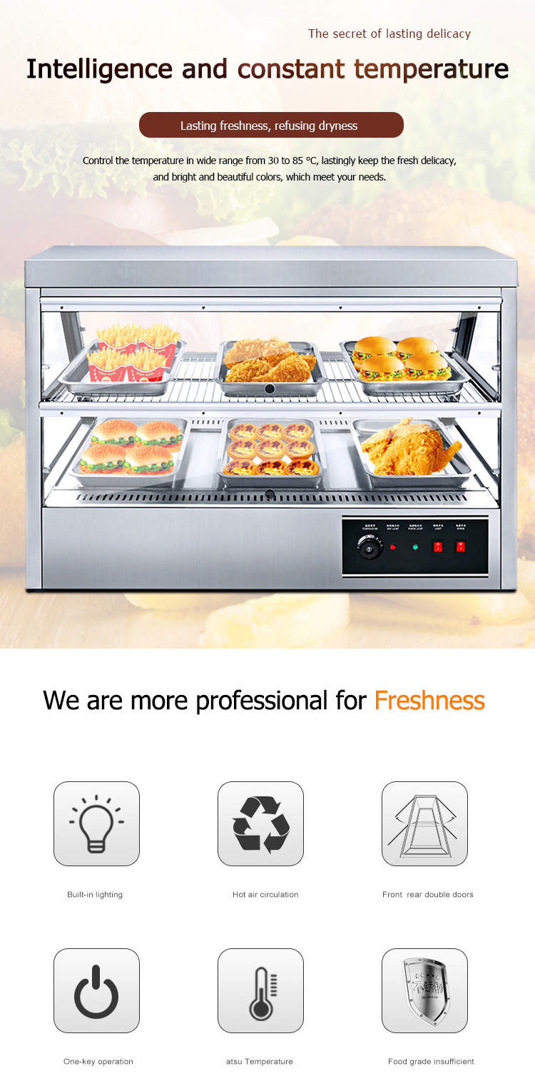 1600W Commercial Kitchen Counter Top Fast Food Warmer Display Showcase for KFC Chicken