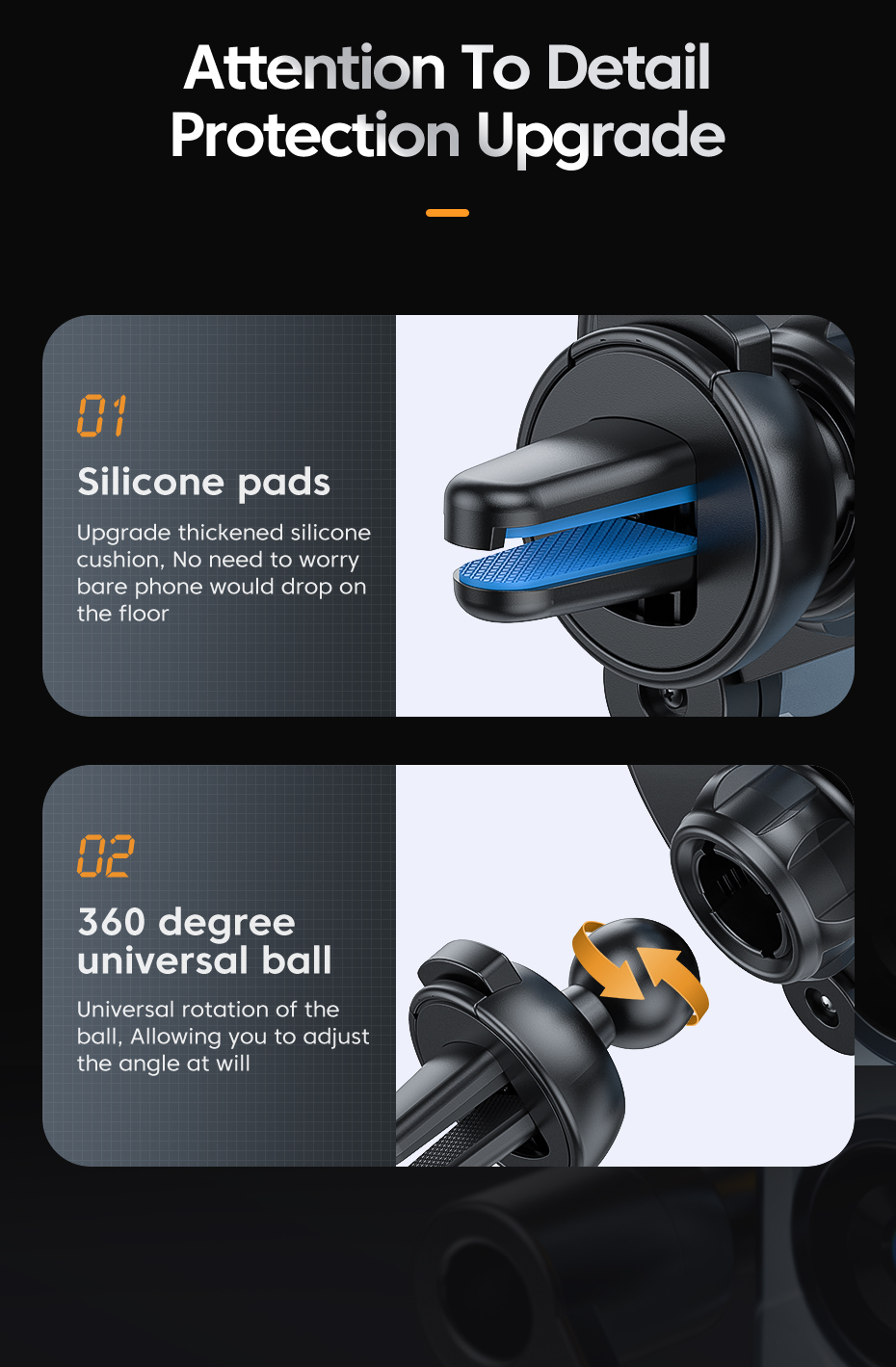 ESSAGGER 2022 Tourist Six-Point Design Stable Gravity Car Mount Phone Holder