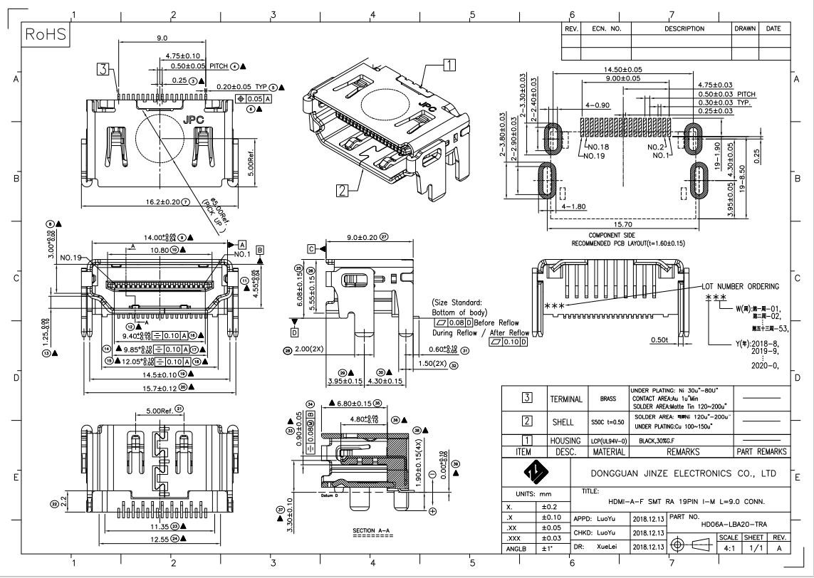 PCB Mount HDMI Socket Replacement Connector PS5 HDMI Connector
