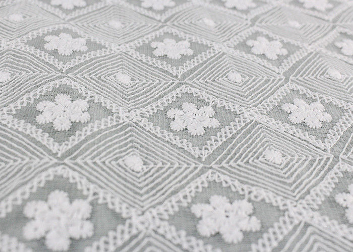 White Embroidered Floral Lace Fabric Milk Silk Nylon Mesh Fabric For Wedding