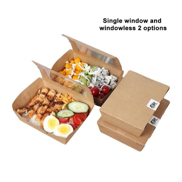 Takeaway Lunch Packaging Kraft Paper Salad Fruit Box with PET Window Printing UV Coating