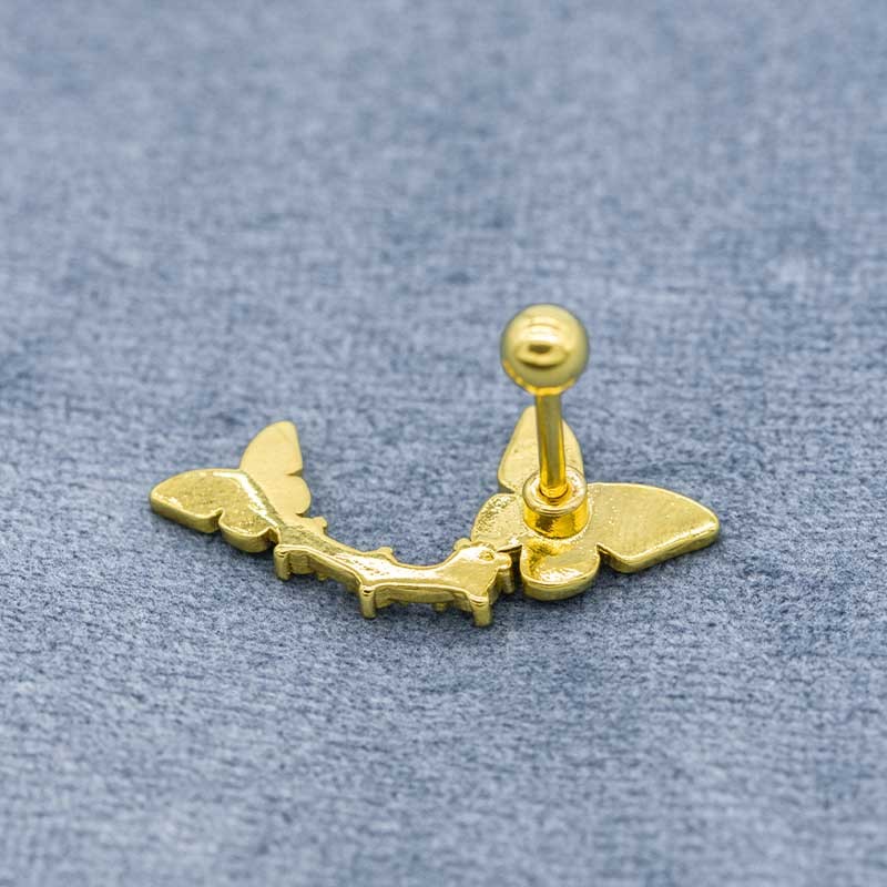 Crystal double gold butterfly earrings studs 316 Stainless steel 8mm