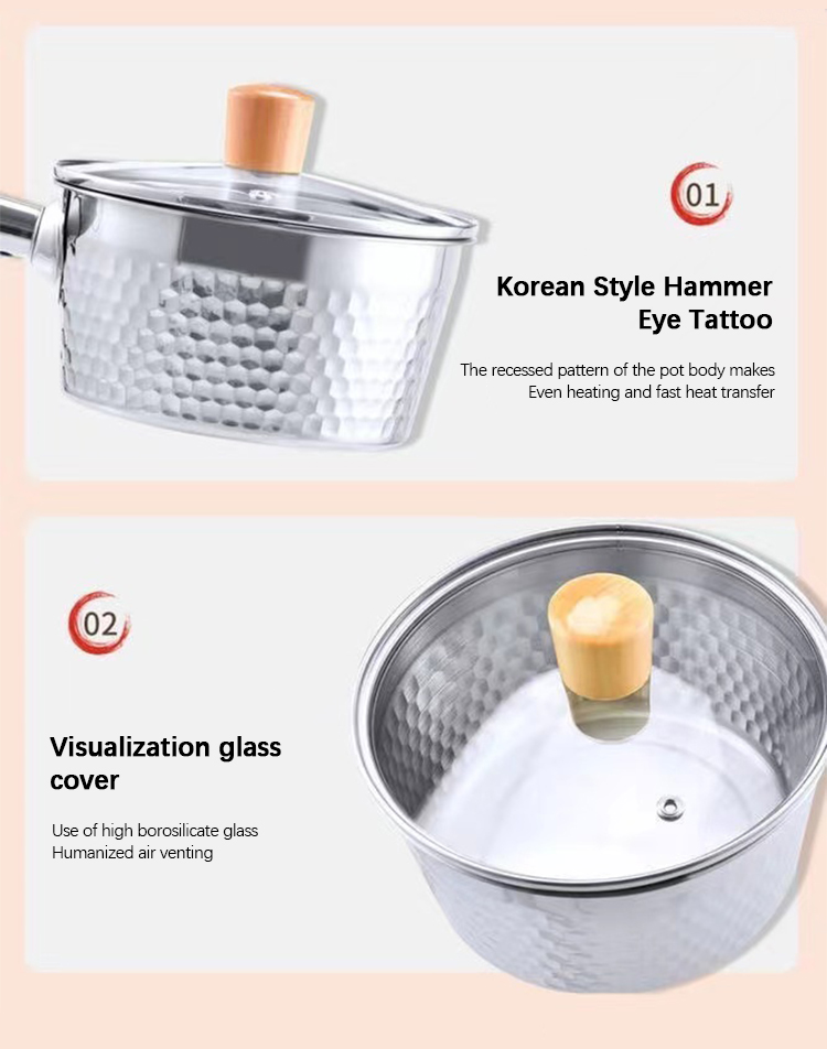18 / 8 Kitchen Stainless Steel Cooking Pot With Glass Lid