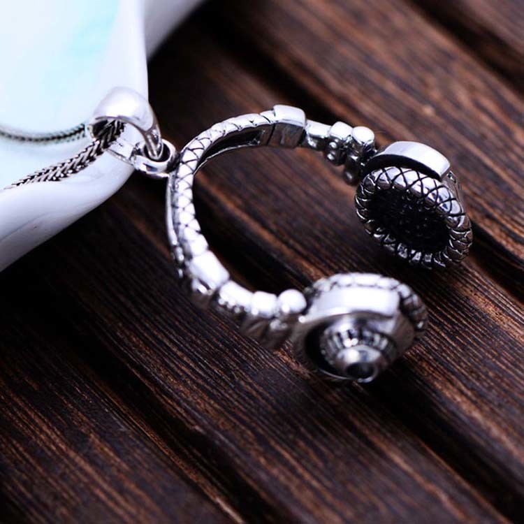 Mens Sterling Silver Necklace with Headphone Style Pendant(N01706201)