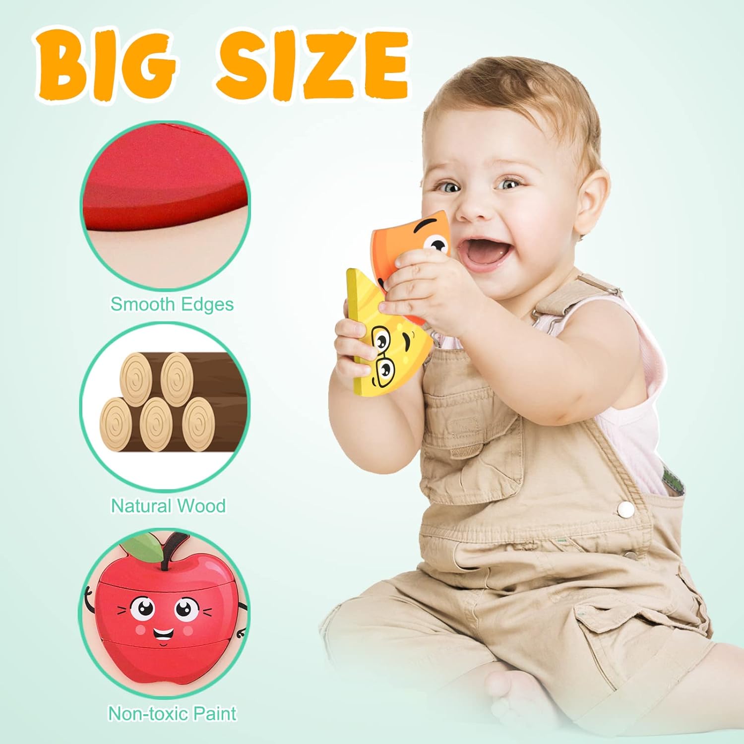 Unisex Wooden Toddler Fruit Jigsaw Puzzles Great for Sensory Development and Learning