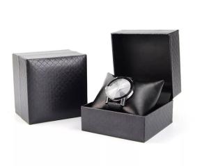 China PU leather Custom Watch Box Packaging black Stripe Elegant wholesale