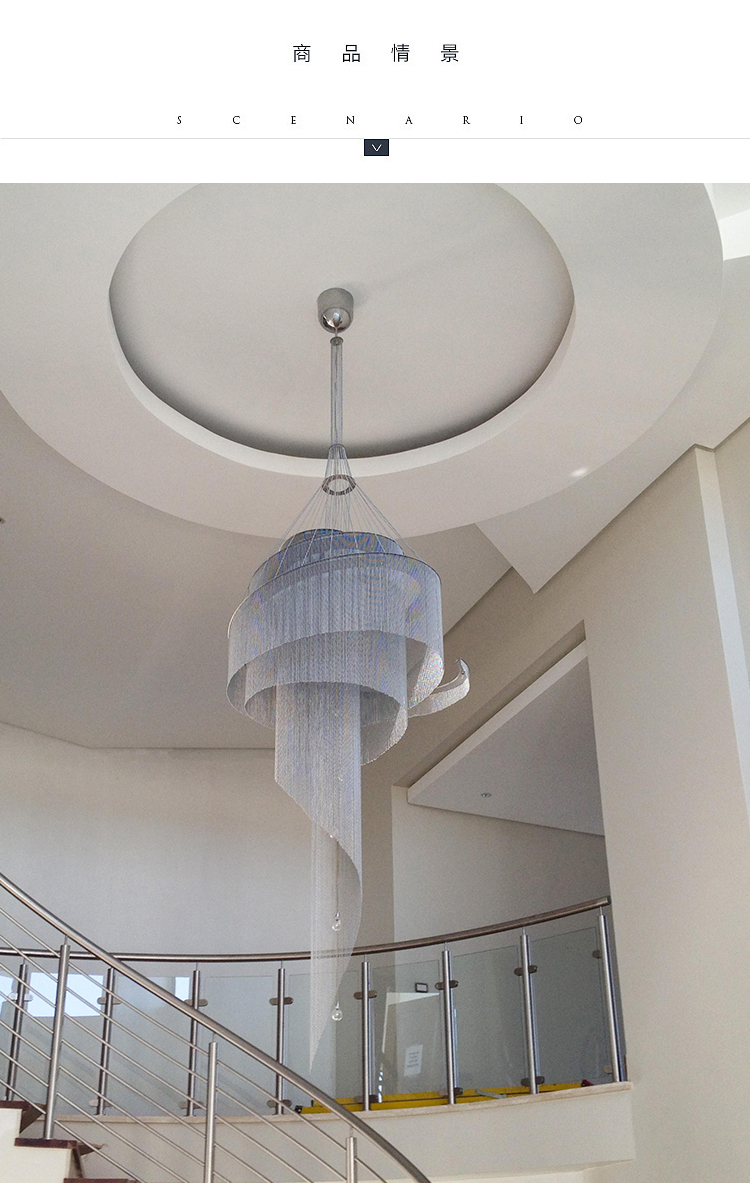 Large Hotel Staircase Stairwell Living room tassels Spirl Chandelier（WH-CC-28）