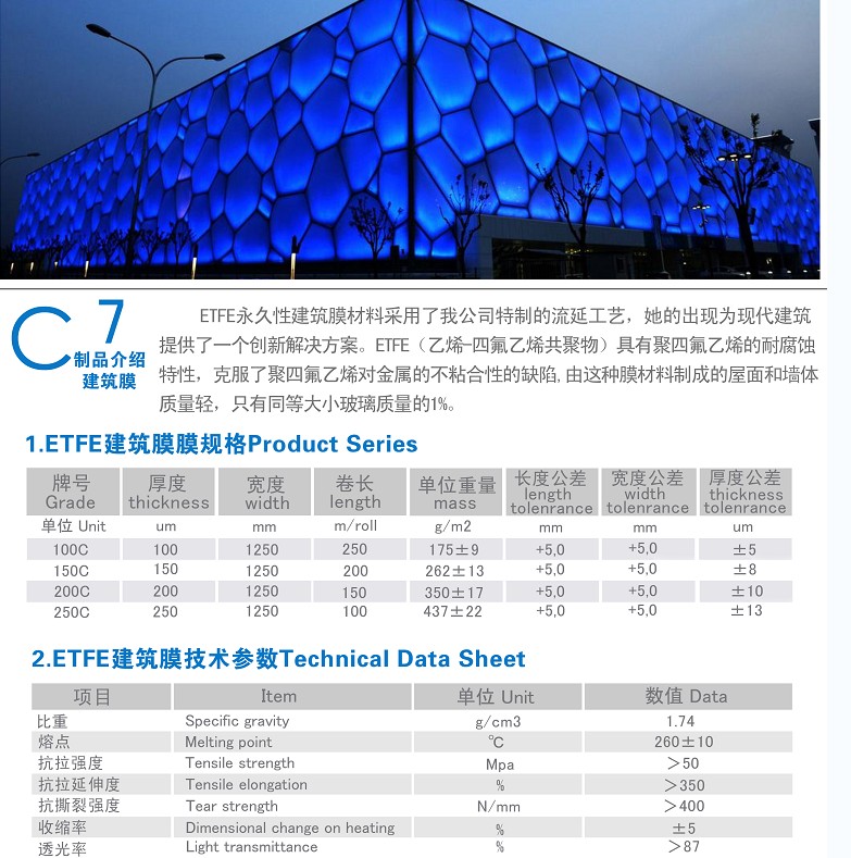 ETFE constructure film , ETFE roofing film, ETFE high transparent film, ETFE film
