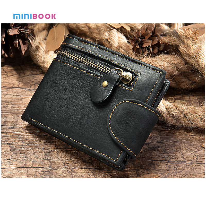 Customize Logo Design Short Men's Wallet in Genuine Leather with Zipper Closure