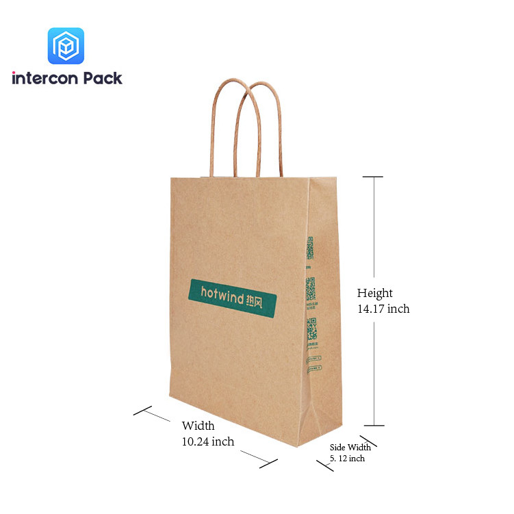 Shaped CMYK Printed Kraft Paper Bags With Handles And Logo Brown Color