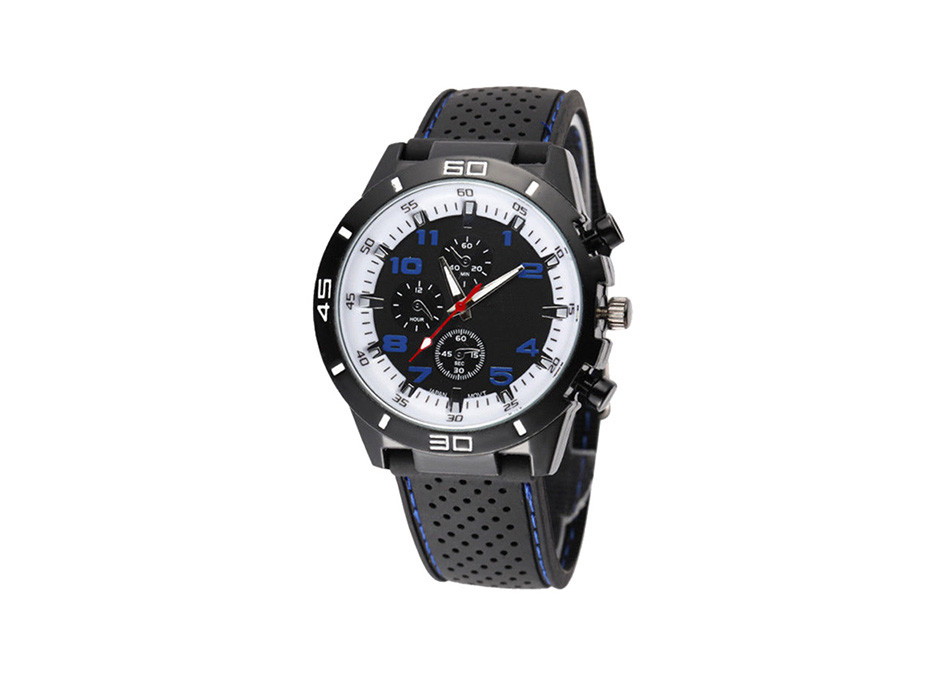 Silicone Strap Stainless Steel Chronograph Watch Black 100 M Water Resistant