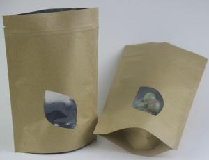 China Kraft Brown Paper Tea Bag Foil Lined With Window / Stand Up Green Tea Pouch Zip wholesale
