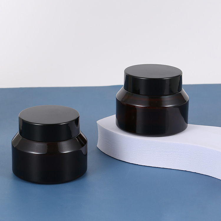 Customized Colors Matte Black Soft Touch Blue Green Amber Glass Cream Jar With Gold Black Sliver Aluminium Cap 5g 10g 15g 30g 50g 100g