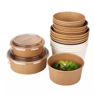 China Take Away Kraft Paper Salad Bowl Food Container Customized Disposable Kraft Paper Bowl for soup wholesale