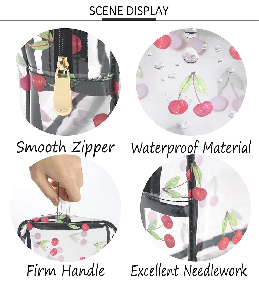 Cherry Print Travel PVC Cosmetic Toiletry Bag For Women